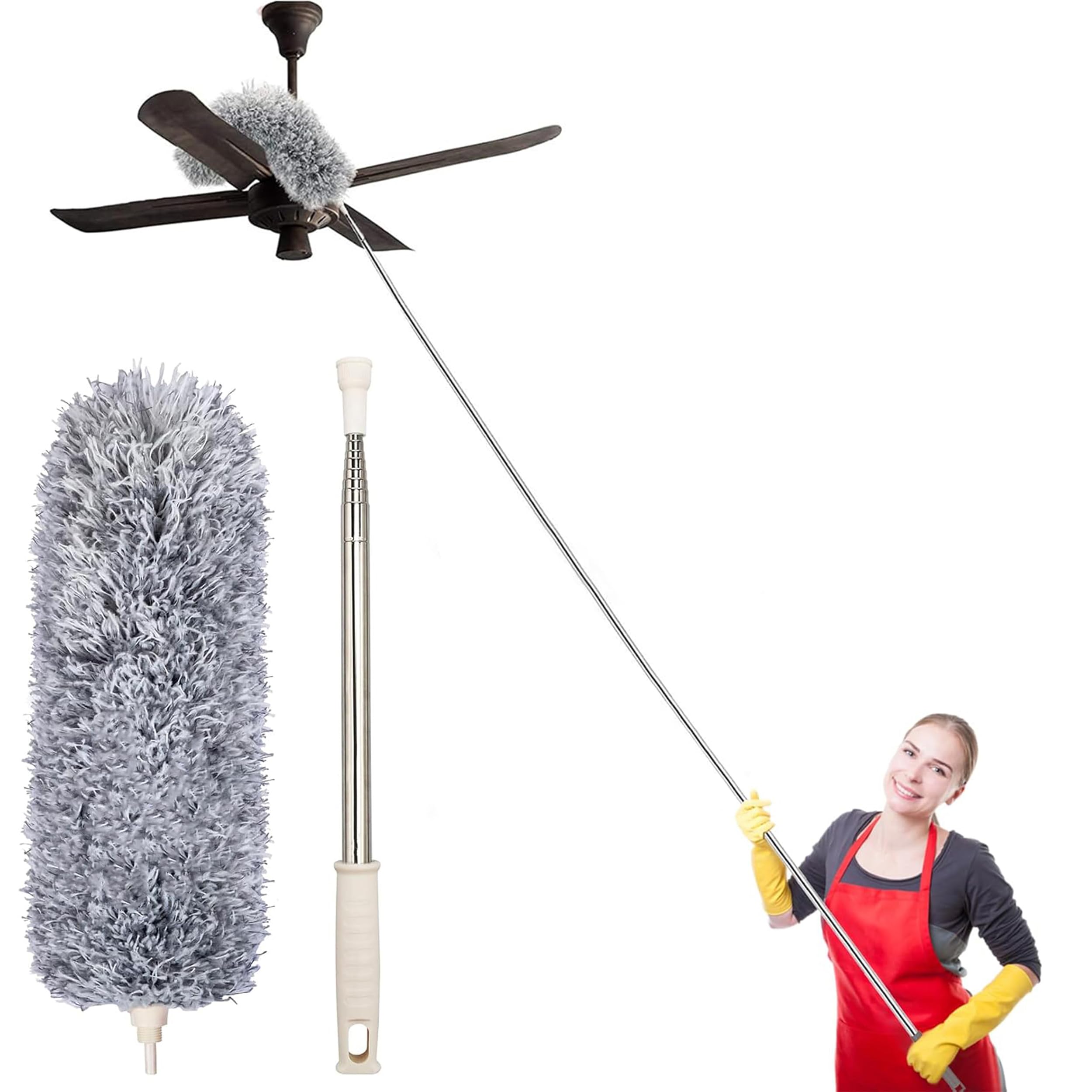 VOLTURI Microfiber Feather Duster Bendable & Extendable Fan Cleaning Duster with 100 inches Expandable Pole Handle Washable Duster for High Ceiling Fans,Window Blinds, Furniture (Standard)
