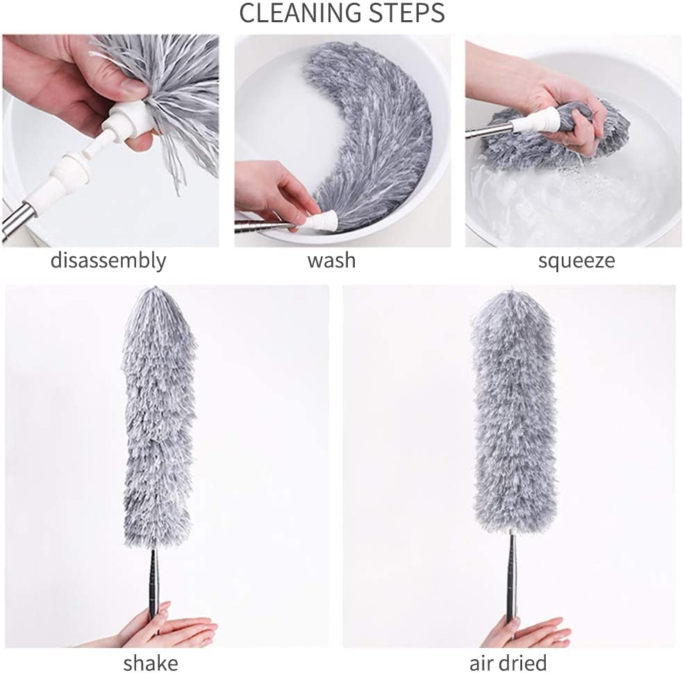 VOLTURI Microfiber Feather Duster Bendable & Extendable Fan Cleaning Duster with 100 inches Expandable Pole Handle Washable Duster for High Ceiling Fans,Window Blinds, Furniture (Standard) - Image 5