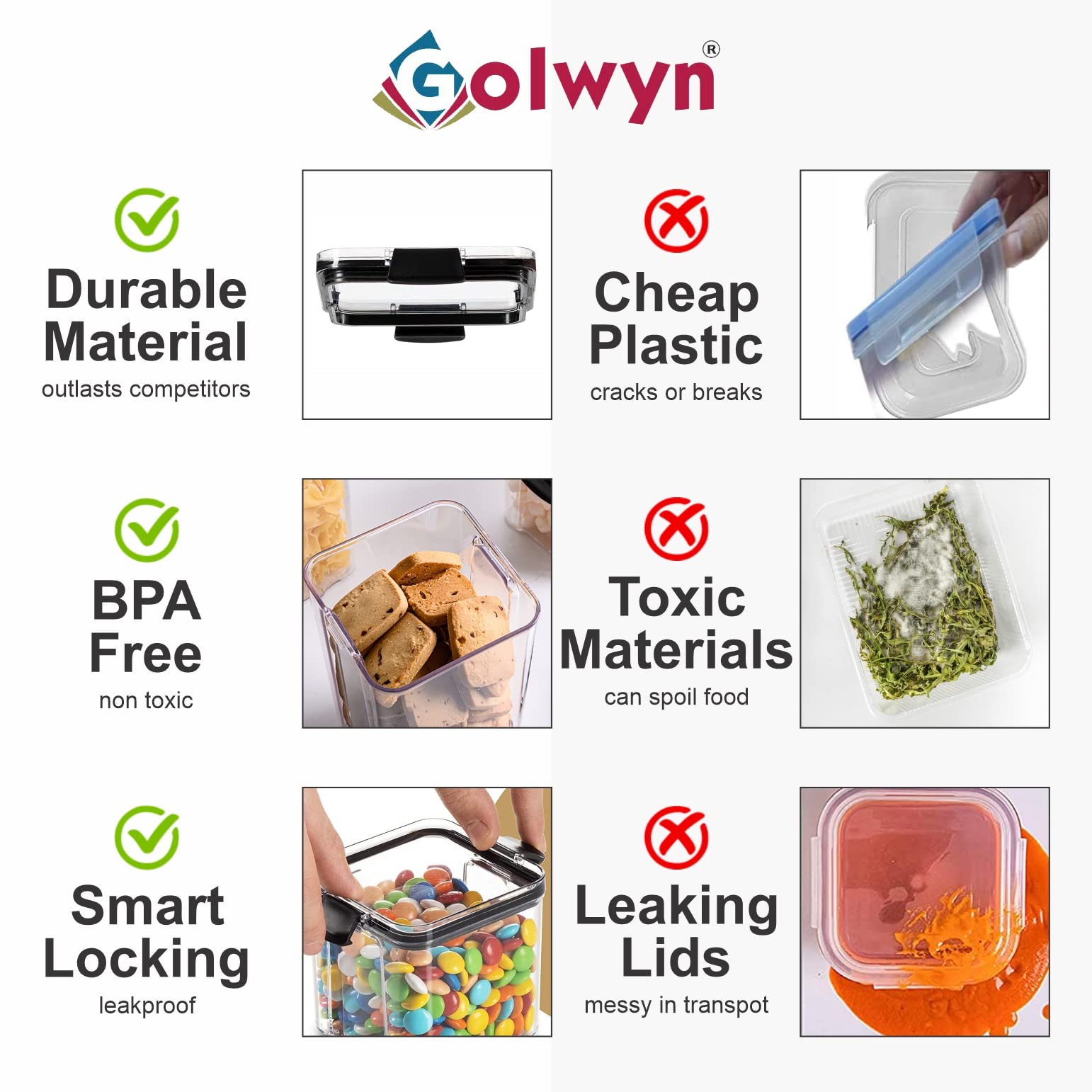 GOLWYN Air Tight Containers For Kitchen Storage Set, Bpa Container For Kitchen Storage Set, Kitchen Organizer And Kitchen Accessories Items & Storage(1200 Ml Set Of 8)(Plastic)Transparent - Image 4