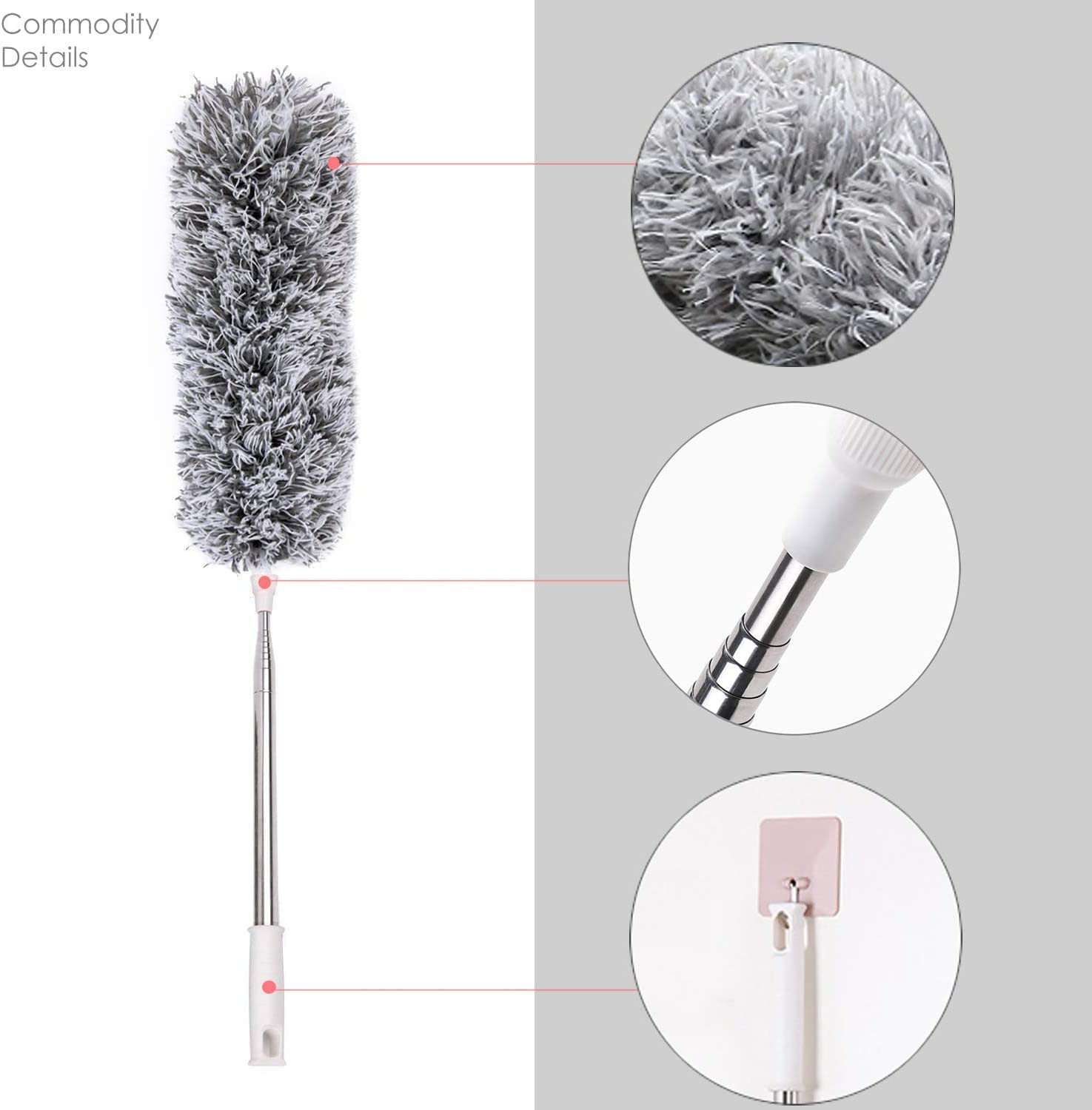 VOLTURI Microfiber Feather Duster Bendable & Extendable Fan Cleaning Duster with 100 inches Expandable Pole Handle Washable Duster for High Ceiling Fans,Window Blinds, Furniture (Standard) - Image 7